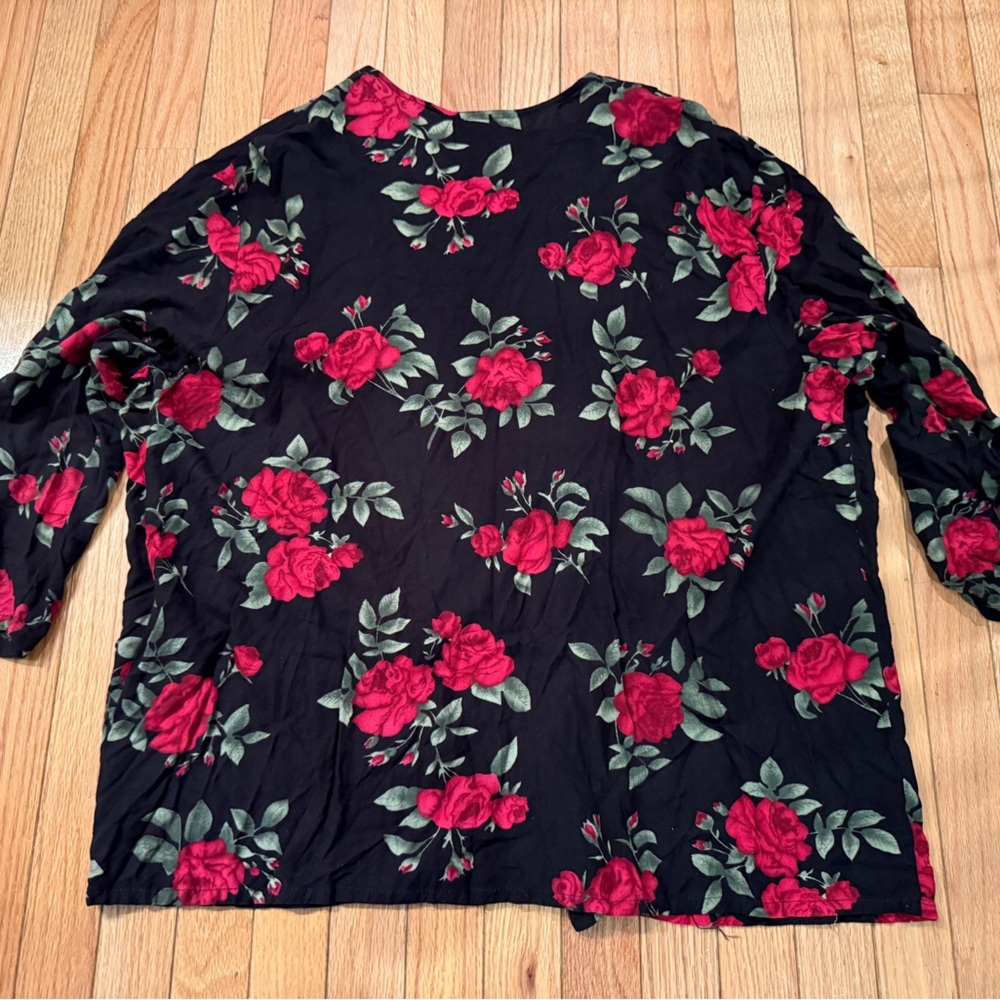 VTG Jessica Scott Black Red Floral Twofer Cardigan Mock Vest grannycore romantic - Picture 5 of 7